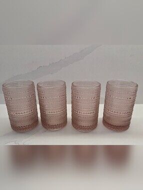 Crate & Barrell Set of 4 Alma 10-Oz. Textured Pink Glass Tumblers